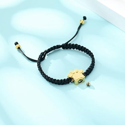 Hearbeingt Paw Print Urn Bracelet for Ashes Pet Cremation Jewelry | Stainless Steel,Adjustable Braided Rope,Mini Ash Holder for Dog Cat,Memorial Keepsake Jewelry, Bereavement Gift Pet Loss - color: B-Gold