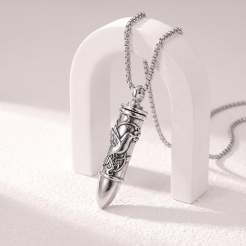 SIMONLY Bullet Urn Necklaces for Ashes 925 Sterling Silver Animal/Angel Wings/Pet/Jesus Necklace Bullet Pendant Cremation Jewelry for Men - color: Hummingbird