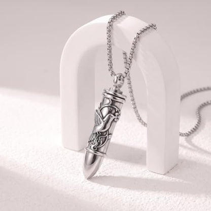 SIMONLY Bullet Urn Necklaces for Ashes 925 Sterling Silver Animal/Angel Wings/Pet/Jesus Necklace Bullet Pendant Cremation Jewelry for Men - color: Hummingbird
