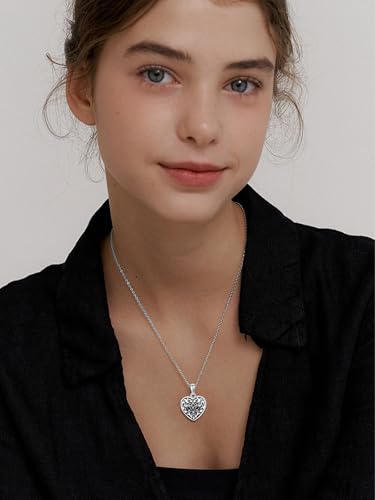 Midari Personalized Heart Locket Necklace That Hold 2 Pictures 925 Sterling Silver Oxidized Photo Necklace Memory Custom Photo Lockets Necklaces Jewelry Gifts for Family Women Lover Mom Dad - color: Lotus, style: Locket Only