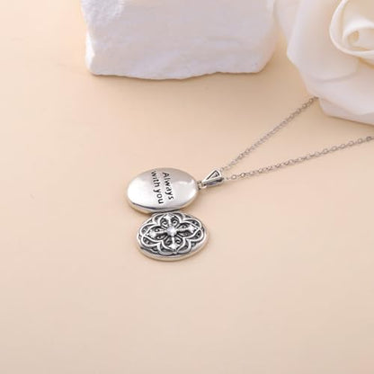 Oval Moissanite Locket Necklace: 925 Sterling Silver Locket with Photos | Vintage Moissanite Lockets Necklace Holds Pictures Engraved “Always with You ”Memorial Jewelry Gift for Mom Daughter