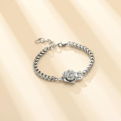 Minicremation Women's Adjustable Rose Urn Bracelet Ashes Holder Memorial Elegant Link Chain Keepsake Cremation Bangle to Hold Ashes - color: Silver-A