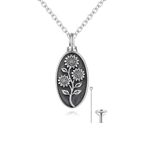 Flower Cute Animal Sterling Silver Pendant Urn Ashes Necklace for Women BF0709 - color: O1 *Sunflower 1