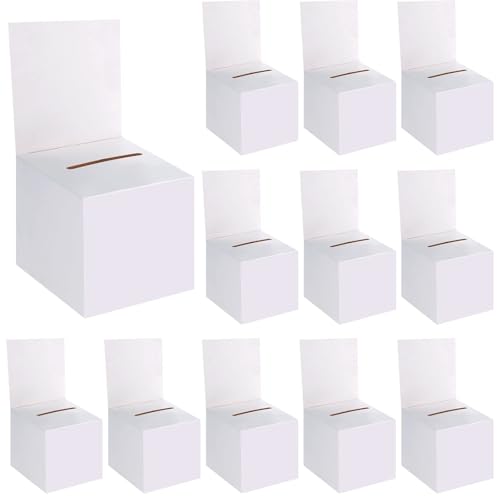 12 Pack Raffle Boxes Ballot Box Suggestion Box with Slot, 6 x 6 x 6 Inch Cardboard Raffle Boxes with Slot for Ticket and Removable Header for Collecting Business Card Voting Contest - color: 12pcs-white