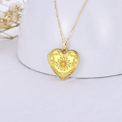 SOULMEET Personalized Silver Locket Necklace That Holds Pictures Photo Keep Someone Near to You, Memorial Custom Lockets Necklaces Letters Engraving for His Her - color: A2-Gold plated sunflower-Yellow, style: Locket Necklace Only