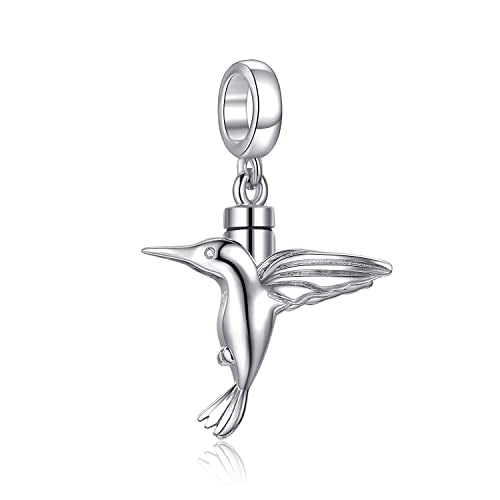 S925 Sterling Silver Urn Charm for Ashes for Women fit Pandora Bracelet and Necklace Jewelry, Memorial Keepsake Gifts Jewelry - style: hummingbird design