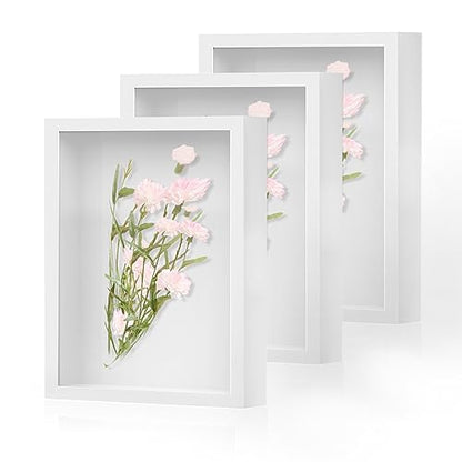 Shadow Box Frame 8x10 - 3 Pack Wood Deep Shadowbox with Glass | Shadow Boxes Display Cases Suitable for Photos, Dried Flowers, Handicrafts Picture Frames for Wall (White) - size: 8x10-3pcs-white