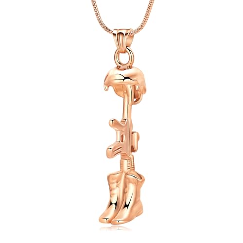 Cremation Jewelry Military Shoes Hats Guns Urn Necklace for Ashes Stainless Steel Military Equipment Pendant Memorial Necklaces Ash Holder for Human Pets Keepsake Jewelry of Loved Ones with Fill Tool - color: Rosegold