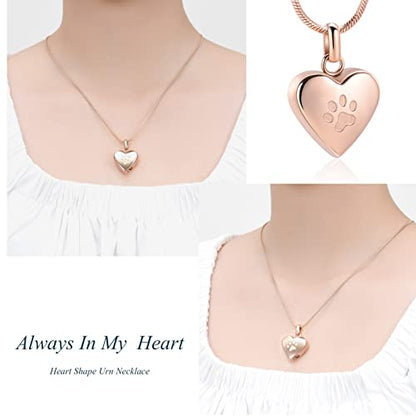 zeqingjw Pet Cremation Jewelry for Ashes Pendant Paw Print Pet Heart Urn Necklace Memorial Keepsake Jewelry for Pet/Dog's/Cat's Ashes - color: Heart-Rose Gold