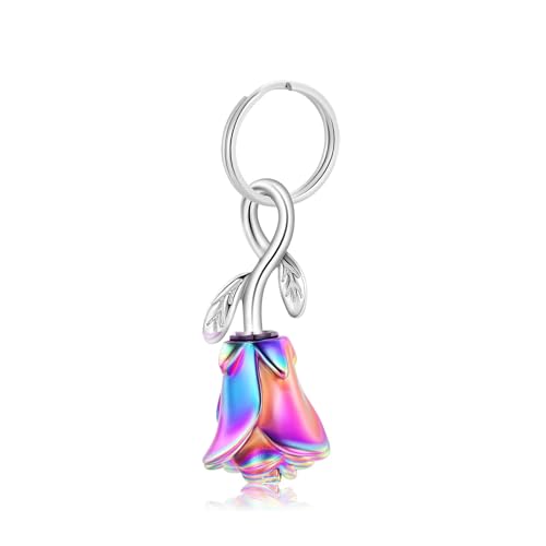 zeqingjw Urn Keychain Cremation Jewelry for Ashes Rose Flower Memorial Keychain Funeral Keepsake Ashes Pendant Gift - color: Colorful