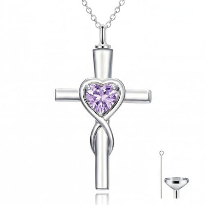 YYB Urn Necklace for Ashes Women Heart Birthstone Cross Cremation Jewelry | Memorial Keepsake Funeral Jewelry for Loved Ones (with Funnel Filler) - color: 06-Jun-Alexandrite