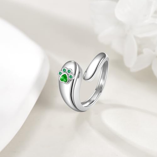 Sterling Silver Birthstone Urn Ring for Ashes Pets Dog Cat Keepsake Birthstone Memorial Cremation Jewelry for Women - style: Paw Print-May