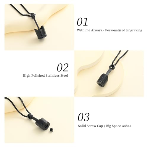 Car Parts Stainless Steel Piston Cremation Urn Necklace For Men Keepsake Memorial Jewelry Hold Ashes - color: Customize