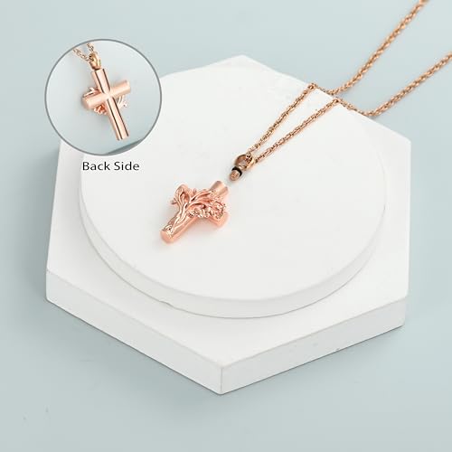 shajwo Tree of Life Cross Urn Necklace for Ashes - color: Rose Gold