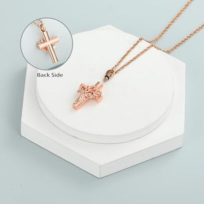 shajwo Tree of Life Cross Urn Necklace for Ashes - color: Rose Gold