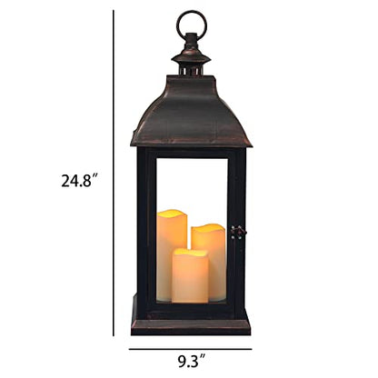 1Pack Decorative Lantern 24.80" H with Dancing Flame LED Timer Candle,ON/Off/Timer LED Candle with 6hours,Hanging Lantern for Outdoor Garden/ Indoor Use. - size: Square-giant 24.80"H