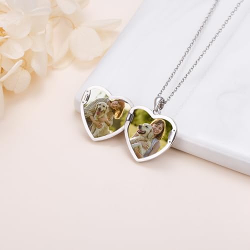 DAOCHONG Heart Locket Necklace Photo Memory Jewelry for Women | Sterling Silver Cremation Pendant | Holds 2 Photos | Keepsake for Women Mom Grandma Daughter | Memorial for Loved Ones & Pets - style: Dog Photo Locket Necklaces
