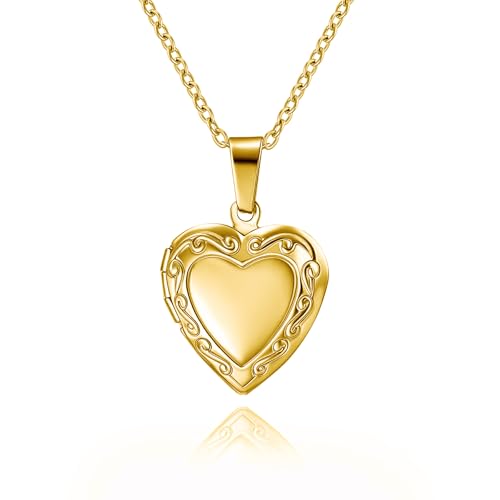 Rnivida Flowers Heart Locket Necklace for Women, Hold Photo Pictures Locket, 18 Inches - color: Gold - small