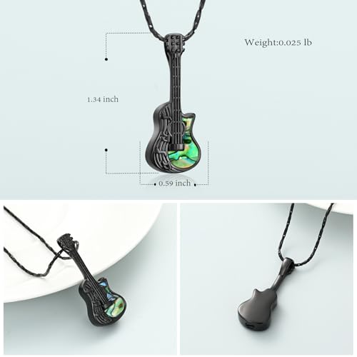 Imrsanl Guitar Urn Necklace Cremation Jewelry for Ashes | Ashes Holder Pendant, Funeral Keepsake, Memorial Gifts of Loss Loved Ones, For Women Men Guitarist - color: Black