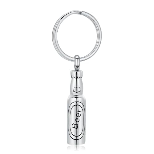 Beer Bottle Urn Necklace for Ashes Bar Cremation Jewelry for Women Men Stainless Steel Memorial Necklaces Ash Pendant for Human Pets Keepsake Jewelry for Loved Ones with Fill Tool - color: Keychain-silver