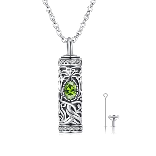 Urn Necklace for Ashes Cremation Jewelry 925 Sterling Silver Ashes Pendant Necklace Memorial Jewelry Gifts for Women Men Girls Boys - style: Tree of life-H-Aug-Oliva