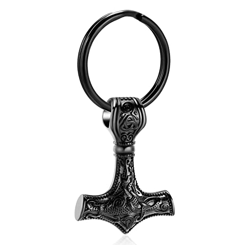 Mjolnir Thors Hammer Cremation Jewelry for Ashes Pendant - Thors Hammer Urn Necklace with Mini Keepsake Urn Memorial Ash Jewelry For Men/Women - color: Thor Keychain-Black