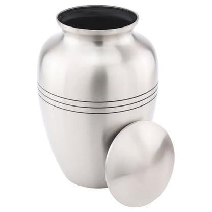 Classic Three Bands Pewter Cremation Urn for Ashes - Extra Large, Brass, Silver Urn, Extra Large Adult Sized Cremation Urn, 12 Inches High - size: Extra Large Urn