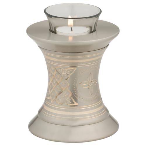 Platinum Elegance Tealight Cremation Urn for Ashes, Brass Memorial Candle, Silver, Extra Small Sized Cremation Urn, 5.5 Inches High - color: Gold