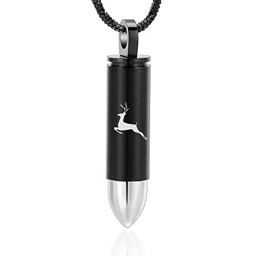 Yinplsmemory Cremation Jewelry for Ashes Locket Deer Bullet Pendant Urn Necklace for Ashes Keepsake Memorial Jewelry for Ashes for Dad Papa - color: Black with silver