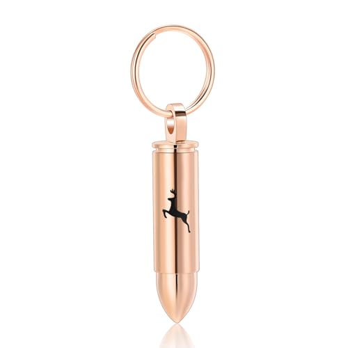 Cremation Jewelry Cylinder Urn Keychain for Ashes for Women Men with Glass Vial Keepsake Ashes Pendant Deer Memorial Jewelry - color: Bullet-Rose Gold