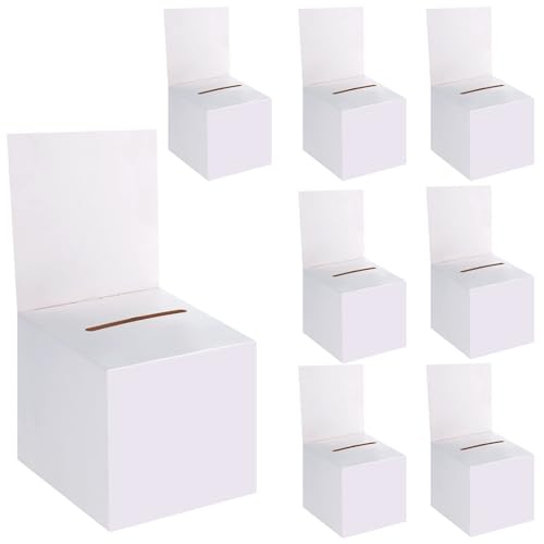 8 Pack Raffle Boxes Ballot Box Suggestion Box with Slot, 6 x 6 x 6 Inch Cardboard Raffle Boxes with Slot for Ticket and Removable Header for Collecting Business Card Voting Contest - color: 8pcs-white