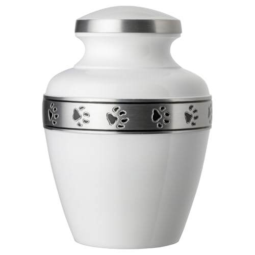 Morgan Legacy Cloud White/Pewter Pet Urn, up to 25lbs - color: Cloud White, Pewter Band, size: Small