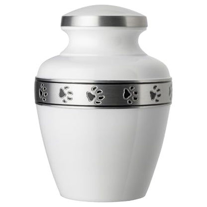Morgan Legacy Cloud White/Pewter Pet Urn, up to 25lbs - color: Cloud White, Pewter Band, size: Small