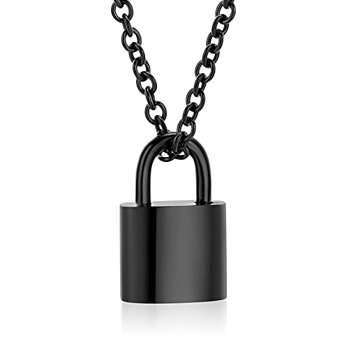 Imrsanl Padlock Cremation Jewelry for Ashes Urn Necklace for Women Men Stainless Steel Keepsake Memorial Punk Lock Pendant Ashes Holder - color: Black