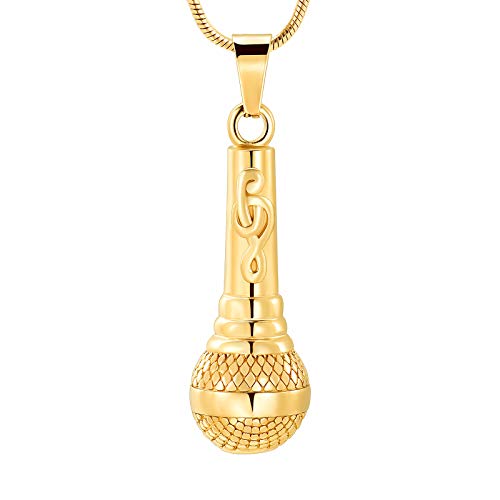 Microphone Urn Necklaces for Ashes Music Cremation Jewelry for Women Men Stainless Steel Memorial Necklace Ash Holder for Human Pets Keepsake Jewelry for Music Lover Ashes with Fill Tool - color: cust 2