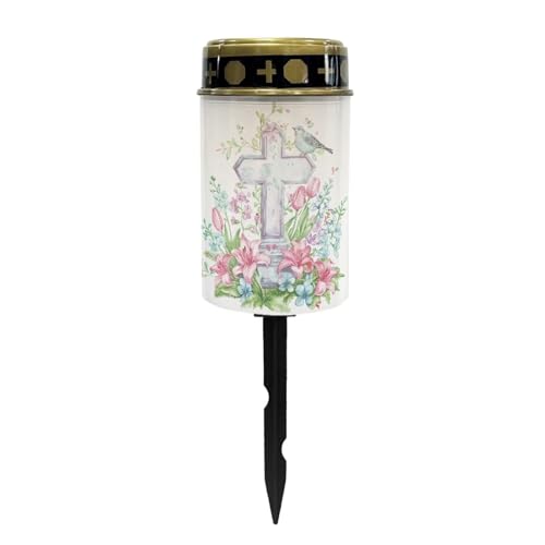 Cross and Lily Solar Lights for Cemetery Gravesite Solar Power Outdoor Candle Waterproof Lantern Automatic Solar Light Grave Decoration Memorial - color: Cross and Lily