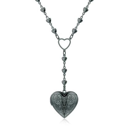 Personalized Heart Locket Necklace for Women Stainless Steel- Heart Necklace - color: Black-E