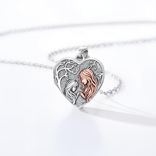 Locket Necklace for Women 925 Sterling Silver Celtic Locket Pendant Necklace Moonstone/Turquoise/Black Agate Heart Shaped Locket Necklace Jewelry Gifts for Women - style: Heart Locket-Mom and Daughter
