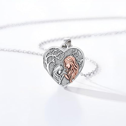 Locket Necklace for Women 925 Sterling Silver Celtic Locket Pendant Necklace Moonstone/Turquoise/Black Agate Heart Shaped Locket Necklace Jewelry Gifts for Women - style: Heart Locket-Mom and Daughter