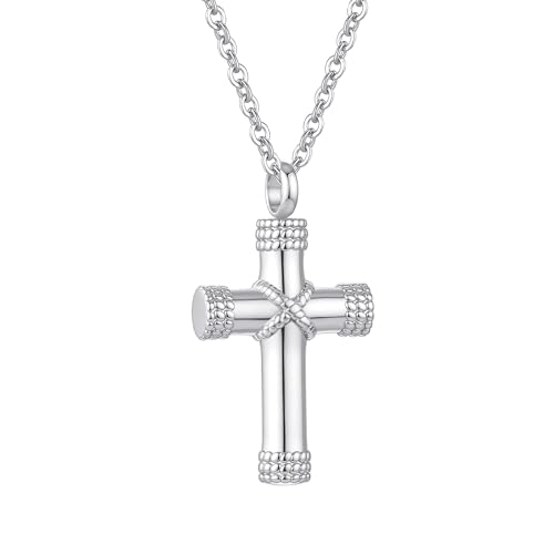 Rope Winding Cross Urn Necklaces for Ashes Cremation Jewelry Pendant Necklace Memorial Keepsake Jewelry Cross Ashes Pendant with Mini Keepsake Urn Memorial - color: Silver