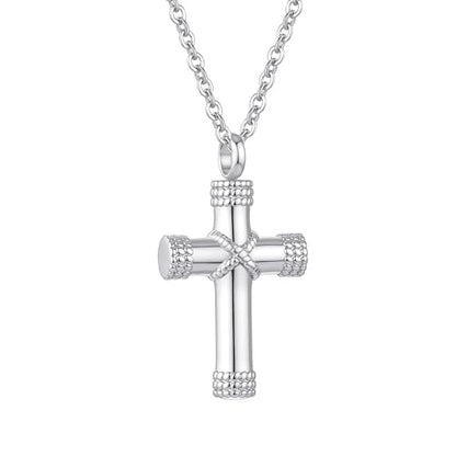 Rope Winding Cross Urn Necklaces for Ashes Cremation Jewelry Pendant Necklace Memorial Keepsake Jewelry Cross Ashes Pendant with Mini Keepsake Urn Memorial - color: Silver