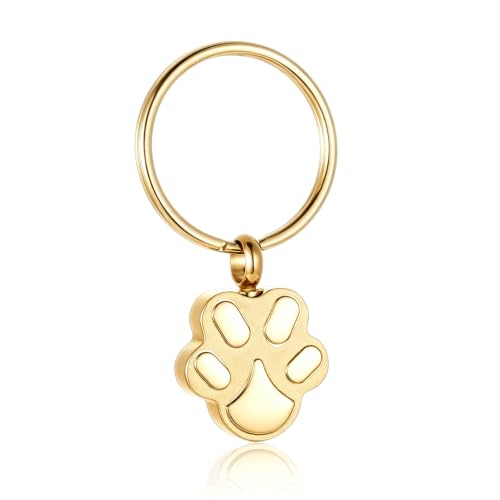 Customize Pet Cremation Keyring for Ashes Dog Cat Paw Print Keychain for Ashes Holder Pet Urn Keyring - color: Gold