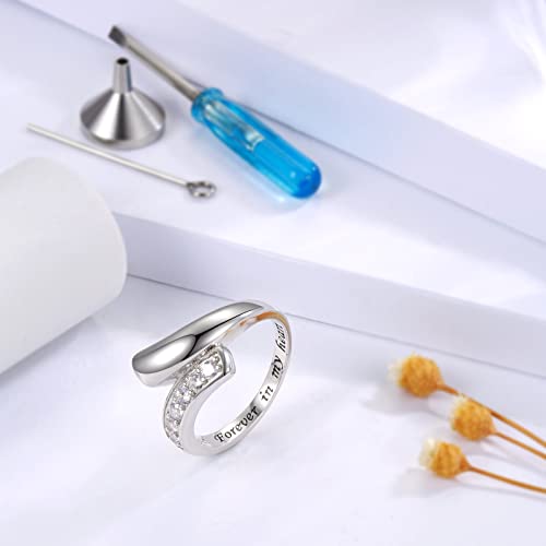 Sterling Silver Urn Ring for Ashes: Women Cubic Zirconia Ash Ring Memorial Cremation Jewelry Bereavement Keepsakes Gift for Loss of a Loved One
