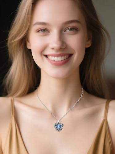 Poiuy Photo Locket Necklace for Women, Heart Picture Pendant Photo Necklace Jewelry Christmas Memorial Birthday Gifts for Women Daughter Mom - color: Filigree Crystal Locket Necklace