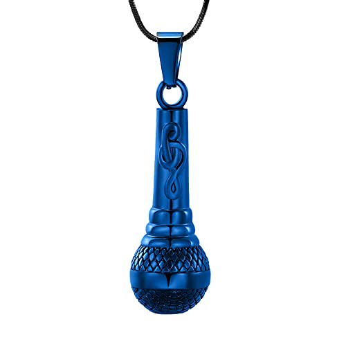 Microphone Cremation Jewelry for Ashes - Memorial Urn Necklace Ashes Holder Stainless Steel Keepsake Pendant Jewelry for Music Lover - color: Blue