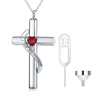 SOULMEET Cremation Jewelry for Ashes, Sterling Silver Urn Necklace for Ashes Women Men, Cherish Memories Cremation Jewelry to Keep Someone Near to You - color: E-White Gold Red Cross