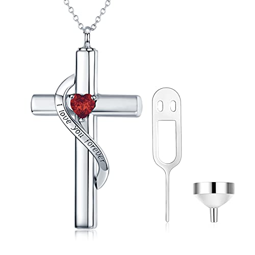 SOULMEET Cremation Jewelry for Ashes, Sterling Silver Urn Necklace for Ashes Women Men, Cherish Memories Cremation Jewelry to Keep Someone Near to You - color: E-White Gold Red Cross