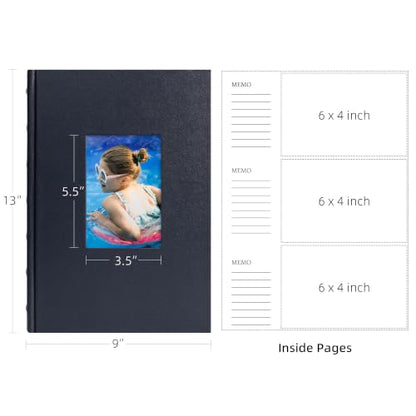 Vienrose Photo Album 4x6 300 Photos PU Leather Cover Blue | Memo Area, Personalized Window, Slip-In Pockets, Acid-Free & PVC-Free, Store Wedding Baby Vacation Memories - color: Blue