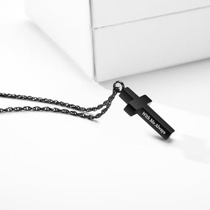 Cremation Cross Necklace for Ashes Cross Urns Locket Pendant Ashes Holder Stainless Steel Memorial Jewelry-With Me Always - color: Black