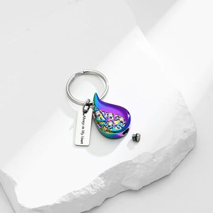 Hearbeingt Teardrop Urn Keychain for Ashes Tree of Life Cremation Jewelry - color: A-colorful